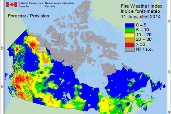 The Fire Weather Index from Natural Resources Canada.
Courtesy Natural Resources Canada.