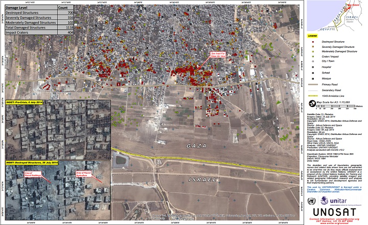 Map of destroyed and damaged structures in Beit Hanoun in the Gaza Strip.