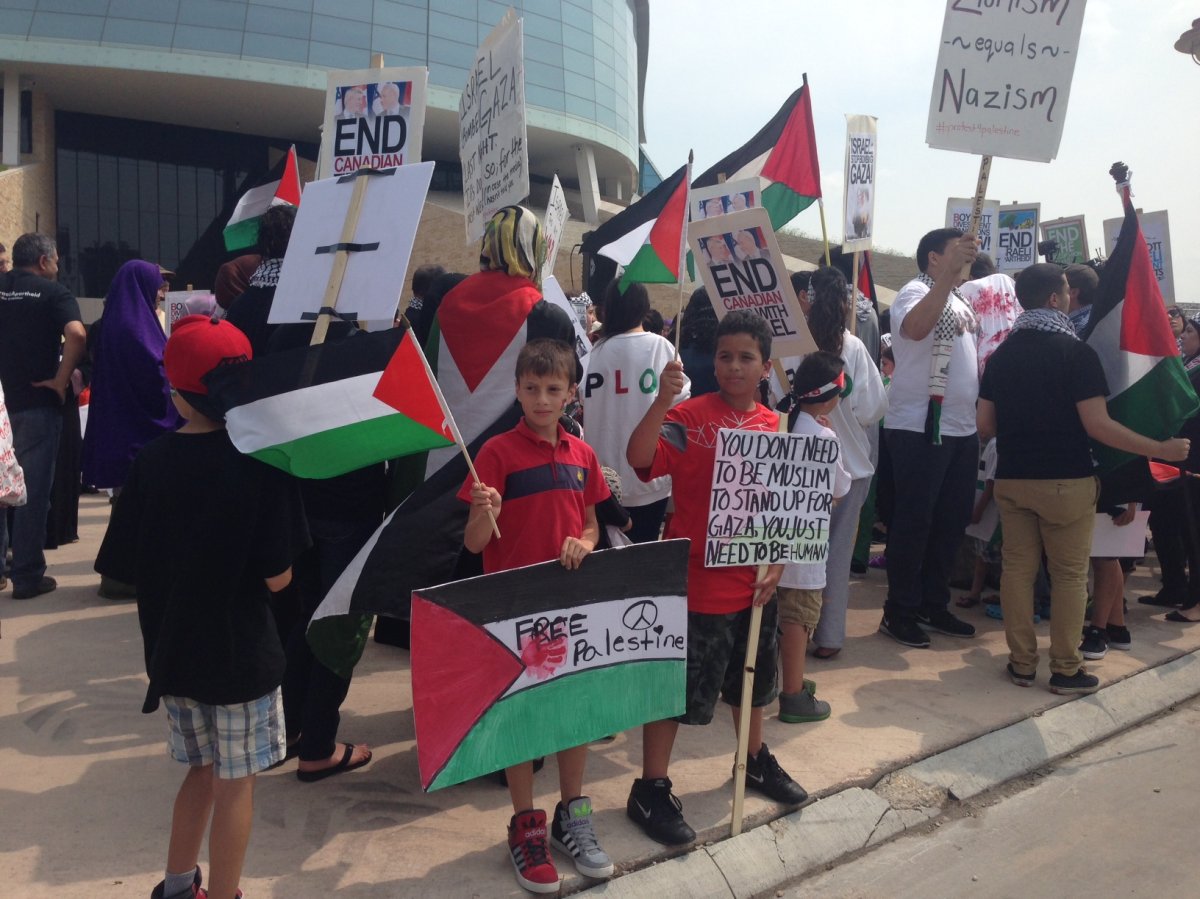 Pro-Palestinian protesters gathered at the Museum for Human Rights Saturday to protest the escalating violence in Gaza   .