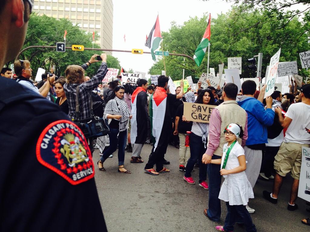 A protest in downtown Calgary over the conflict in the Gaza Strip.