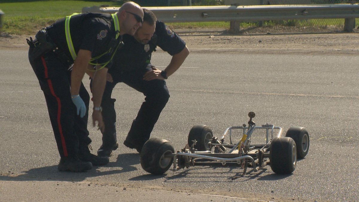 Regina Police investigate after an accident between a mini-van and a go-kart sends a 25 year old man to hospital.