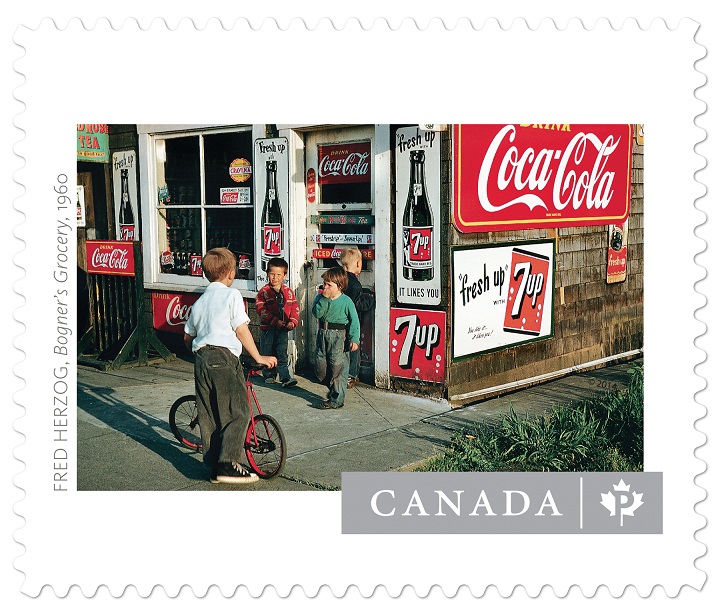 This Canada Post stamp features Bogner’s Grocery, shot in 1960 by Fred Herzog.