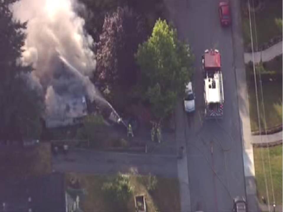 House fire seen from the air.