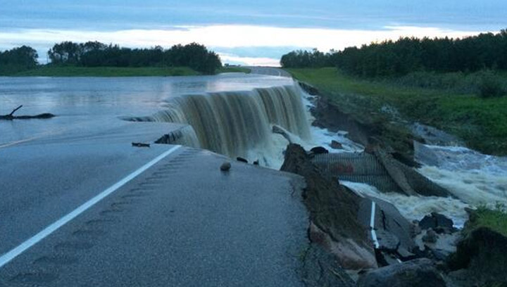 Highway 16 near Elfros. Saskatchewan, Manitoba communities under states of emergency after flooding caused by a deluge of rain.