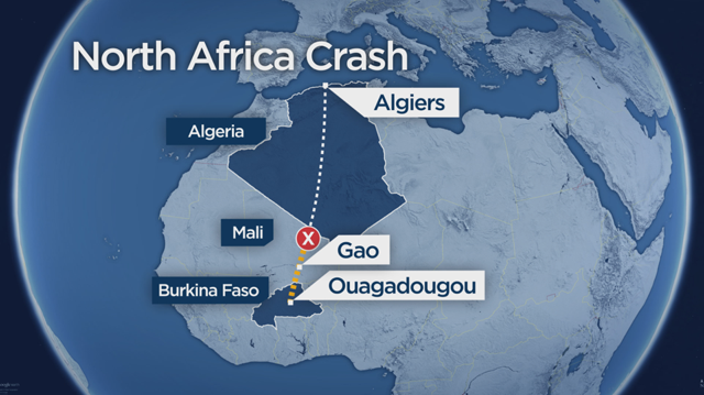 Air Algerie Flight AH5017 went down about 50 kilometres from the border of Burkina Faso near the village of Boulikessi in Mali. (Global News)
