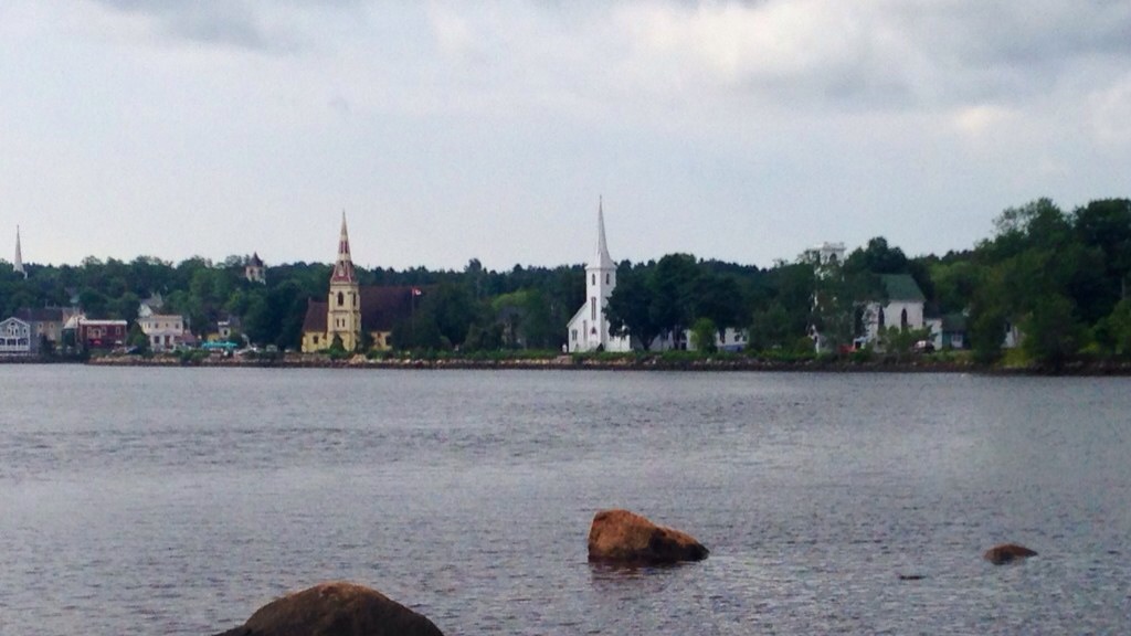 View of the three churches in Mahone Bay, NS.