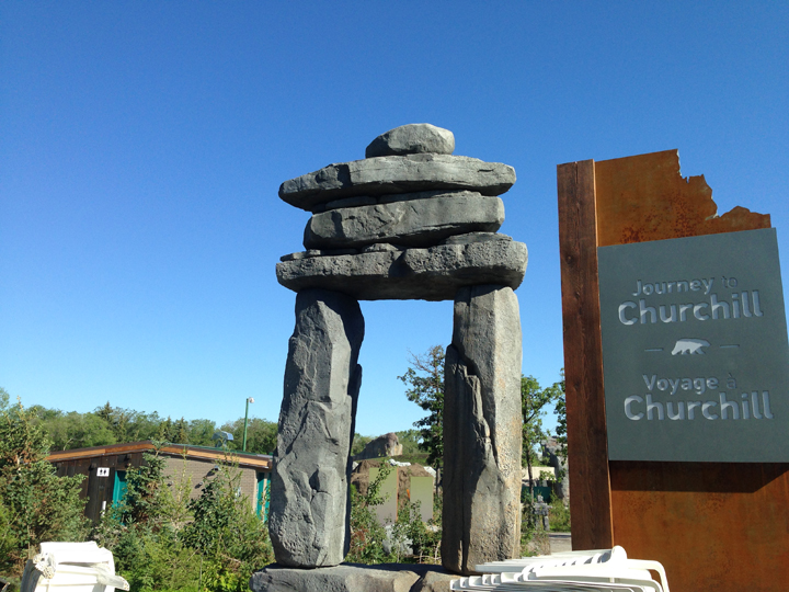 An Inukshuk greets visitors at the entrance to the Journey to Churchill exhibit at Winnipeg's Assiniboine Park Zoo.