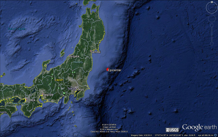 The location of the earthquake that shook Japan on Friday.