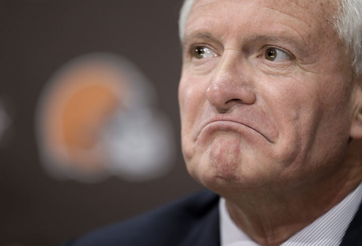 Jimmy Haslam, owner of the Cleveland Browns and co-owner of Pilot Flying J, listens to a question during an NFL news conference Tuesday, Feb. 11, 2014, in Berea, Ohio.