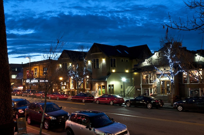 Kensington at night, in Calgary, Alberta.