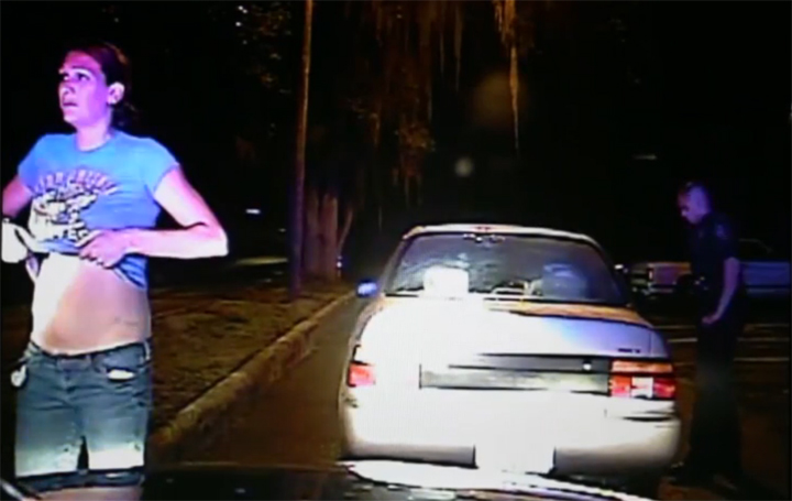 Still image taken from a patrol car video that shows Zoe Brugger being questioned by police.