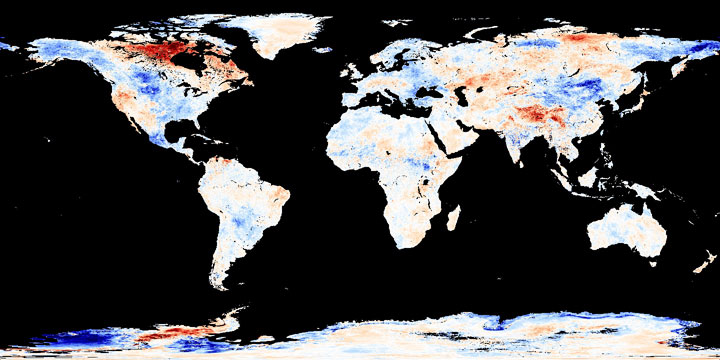 Land surface anomalies across the globe for June 2014.