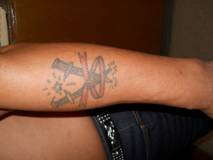 Saskatchewan RCMP have released this photo of a tattoo on Vincent Alex Desjarlais’s left outer forearm.
