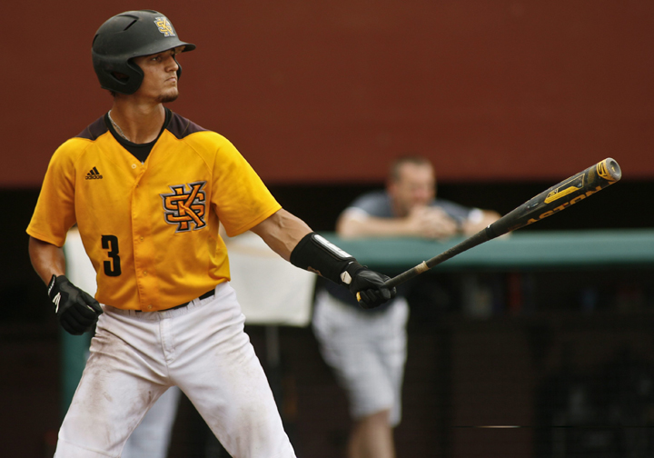 Kennesaw State's Max Pentecost gets ready to bat in the eighth inning of an NCAA college baseball tournament regional game against Alabama on Friday, May 30, 2014, in Tallahassee, Fla. 