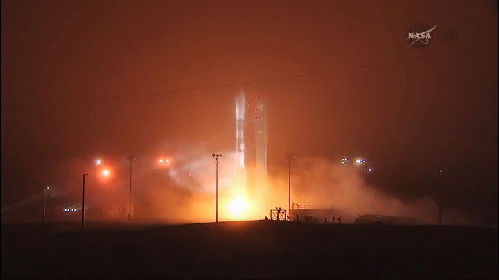 The United Launch Alliance Delta II rocket lifts off through the fog at Space Launch Complex 2 on Vandenberg Air Force Base in California on July 2, 2014.