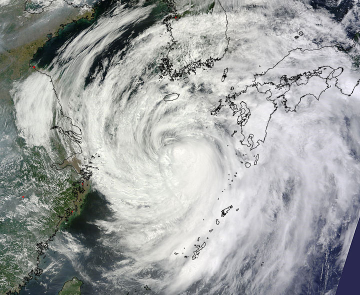 NASA's Terra satellite captured this visible image on July 9 at 02:30 UTC (July 8 at 10:30 p.m. EDT) as Typhoon Neoguri was approaching Kyushu, Japan.