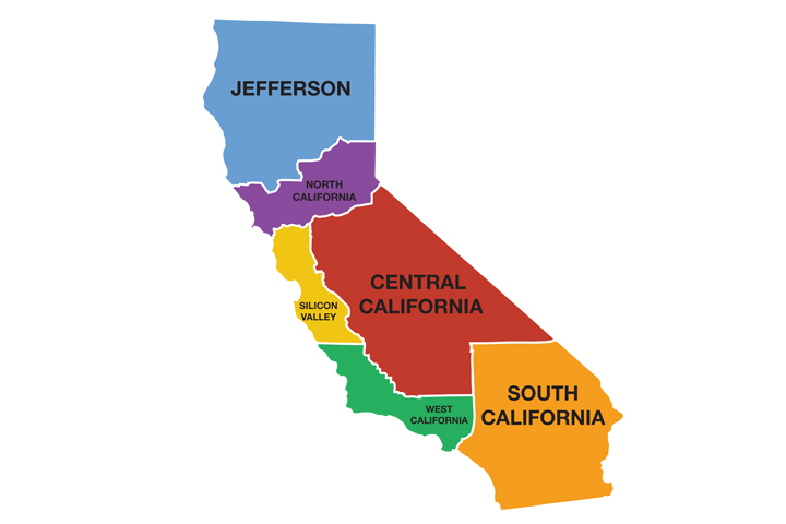 Venture capitalist Tim Draper's vision of how California would be split into six different states. 