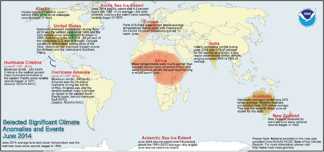 Highlighted climate anomalies and events from NOAA.