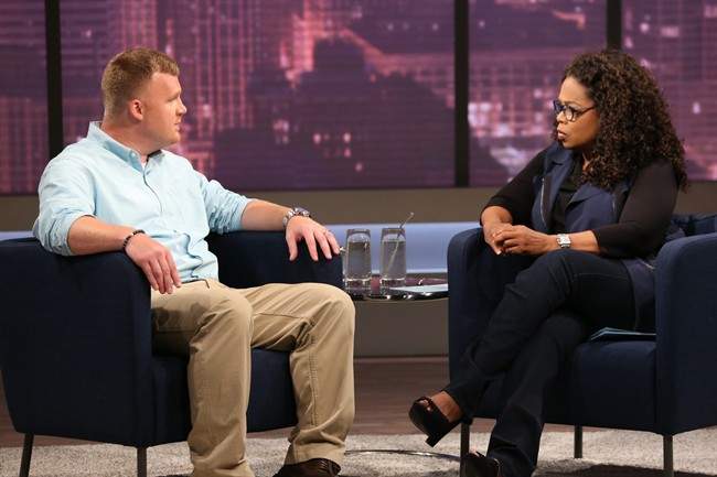 This June 27, 2014 image released by OWN shows Matt Sandusky, the adopted son of former Penn State University assistant football coach Jerry Sandusky, during an interview with Oprah Winfrey, airing on OWN on Thursday, July 17. Matt Sandusky says he enjoyed spending time with the family at their central Pennsylvania home _ except when it came time to go to bed. The Oprah Winfrey Network on Wednesday, July 16, released a clip of Winfrey’s interview with Matt Sandusky, who alleges he was sexually abused by his father. (AP Photo/Harpo, Inc., George Burns).