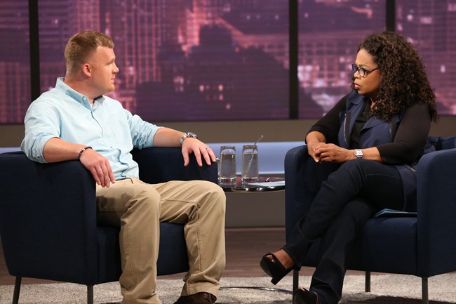 This June 27, 2014 image released by OWN shows Matt Sandusky, the adopted son of former Penn State University assistant football coach Jerry Sandusky, during an interview with Oprah Winfrey, airing on OWN on Thursday, July 17. Matt Sandusky says he enjoyed spending time with the family at their central Pennsylvania home _ except when it came time to go to bed. The Oprah Winfrey Network on Wednesday, July 16, released a clip of Winfrey’s interview with Matt Sandusky, who alleges he was sexually abused by his father. (AP Photo/Harpo, Inc., George Burns).
