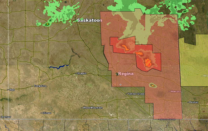 Environment Canada issues tornado warning in Saskatchewan on Saturday.