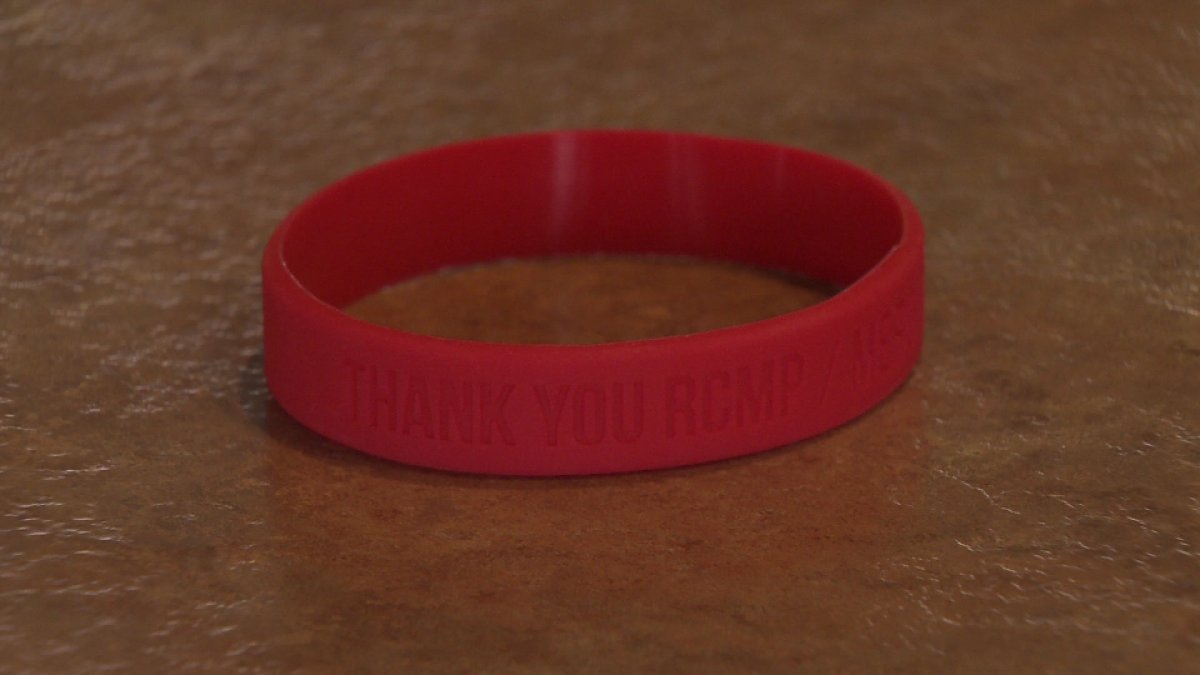 'Thank you RCMP' are printed on the bracelets, being sold throughout Moncton.