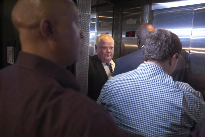 Toronto Mayor Rob Ford leaves his office in city hall on Monday June 30, 2014