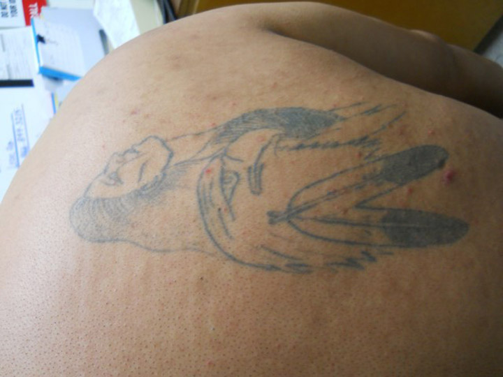 Saskatchewan RCMP have released this photo of a tattoo on Vincent Alex Desjarlais’s right shoulder.