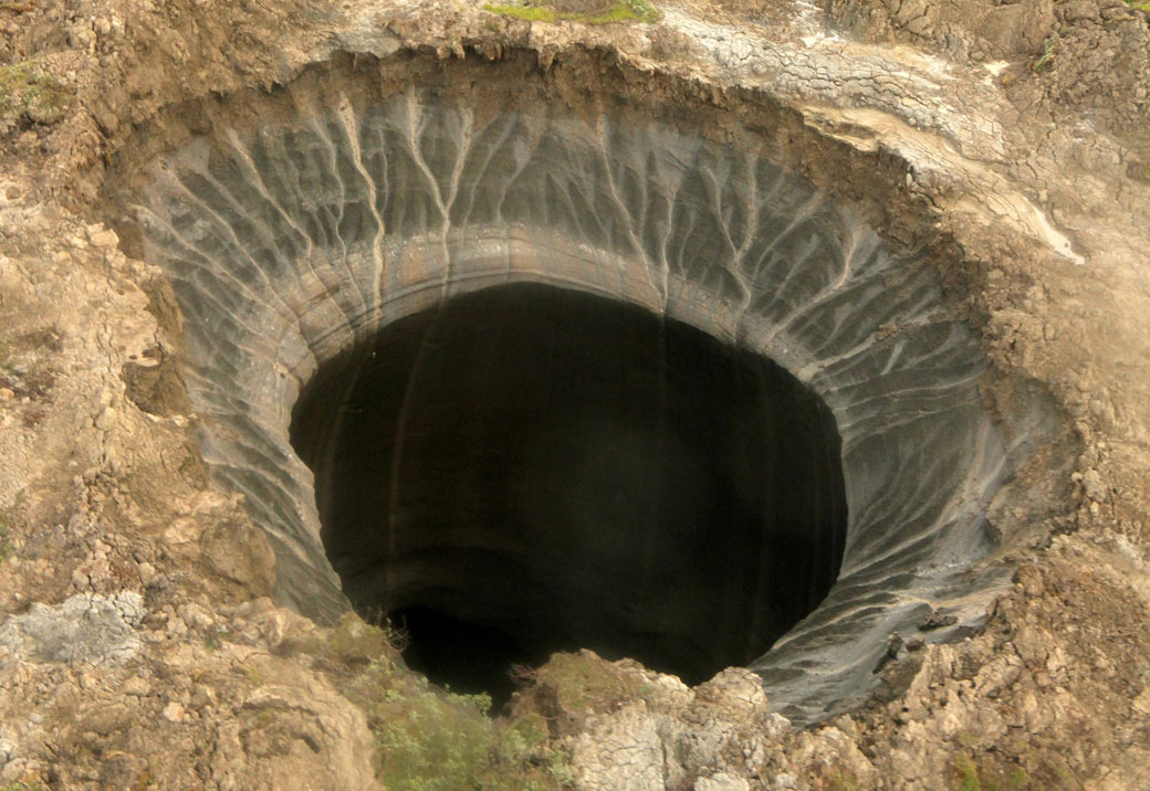A view of a large crater on the Yamal Peninsula