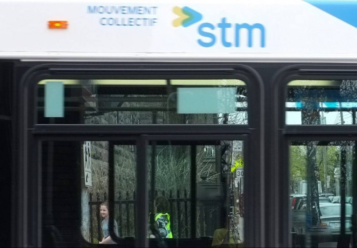 A stock image of an STM bus in Montreal.