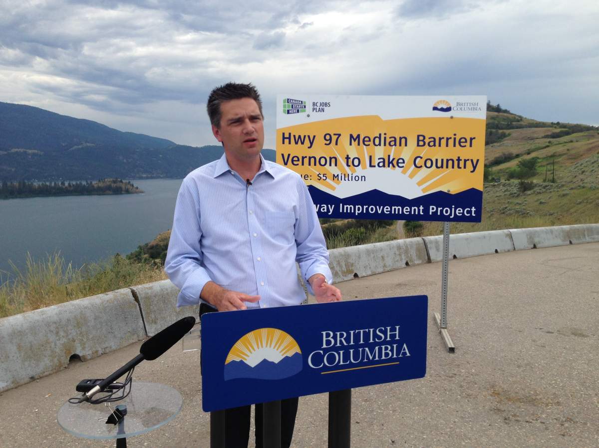 Transportation minister Todd Stone announced concrete barriers will be built to line the dangerous stretch of Highway 97.