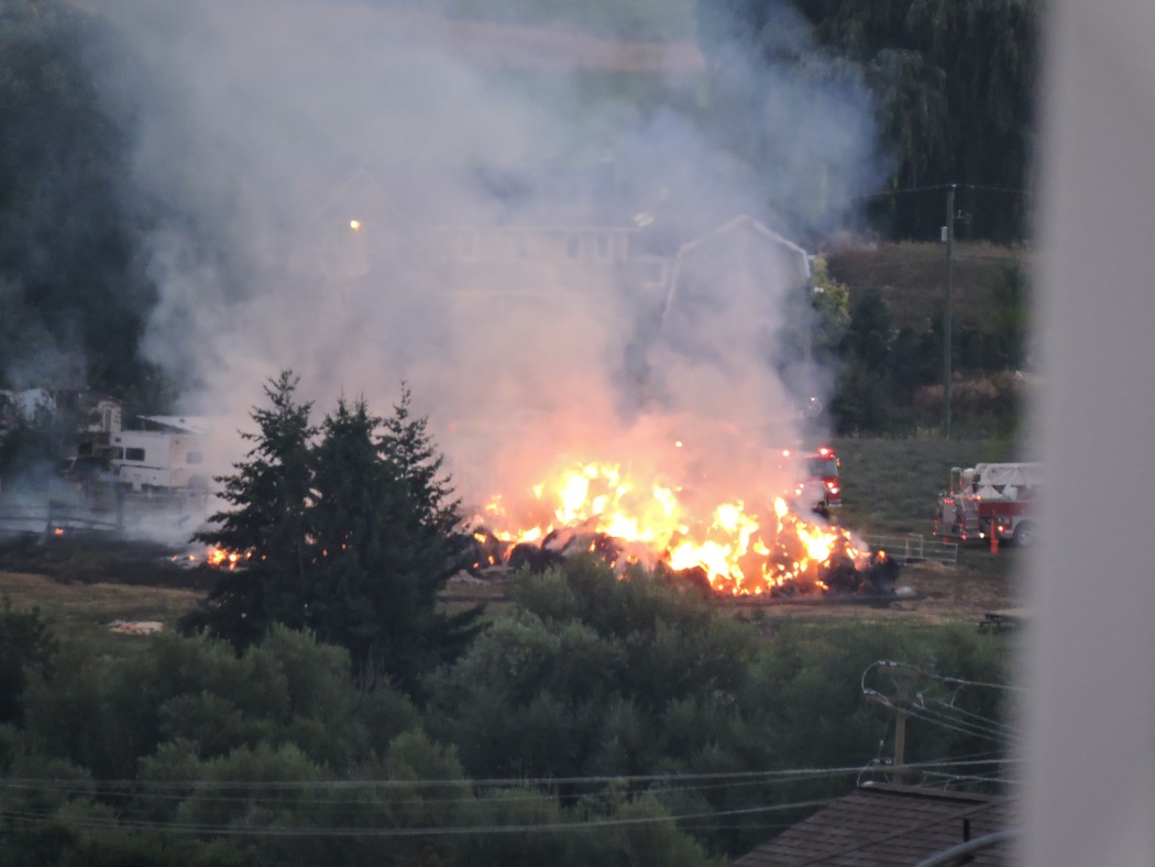A fire may have started in a workshop and spread to a barn in Vernon Wednesday evening. 