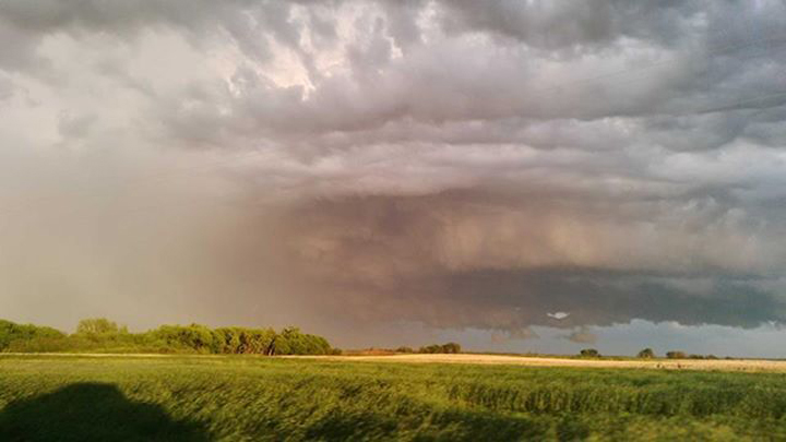 The storm looms near Virden, Man., in July. A severe thunderstorm watch was issued for the area Wednesday.