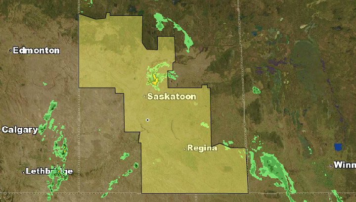 Environment Canada issues a severe thunderstorm watch for a large area of Saskatchewan including Saskatoon and Regina.