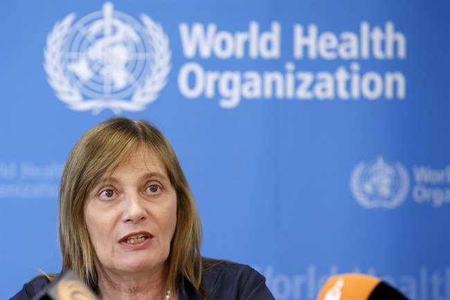 Marie-Paule Kieny, Assistant Director General of the World Health Organization,WHO, informs the media following a panel of medical ethicists to explore experimental treatment in the Ebola outbreak, at the headquarters of the WHO in Geneva, Switzerland, Tuesday, Aug. 12, 2014. 