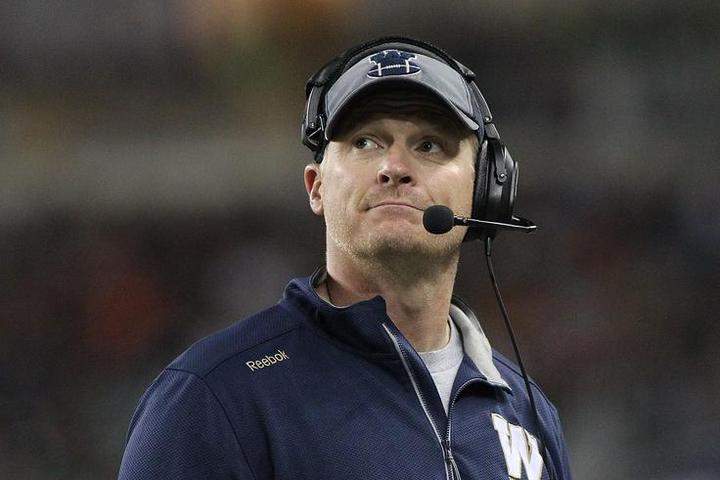 Head coach Michael O'Shea of the Winnipeg Blue Bombers looks up at a replay on Thursday in Winnipeg.
