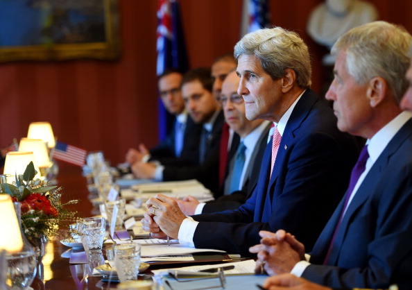 US Secretary of State John Kerry address the start of the AUSMIN talks at Admiralty House on August 12, 2014 in Sydney, Australia.
