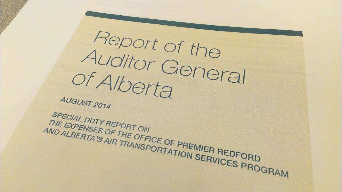 Cover of Alberta Auditor General report into the travel expenses of former premier, Alison Redford.  