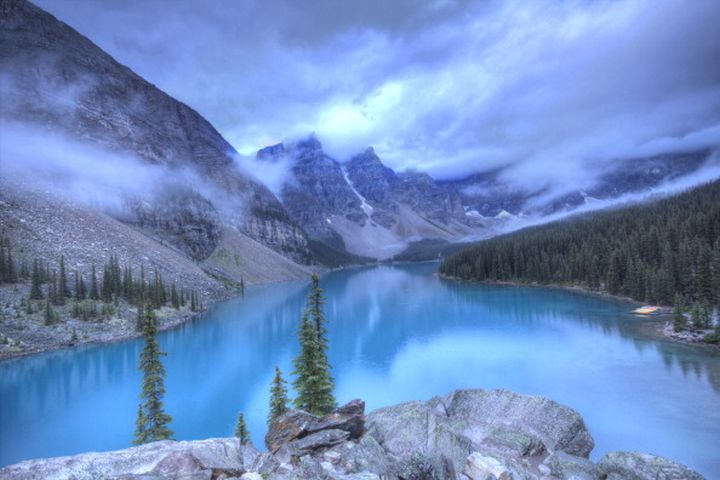 Dawn at Moraine Lake in Alberta, Canada. Shot taken in the Rocky Mountains of Canada in the valley of 10 Peaks.