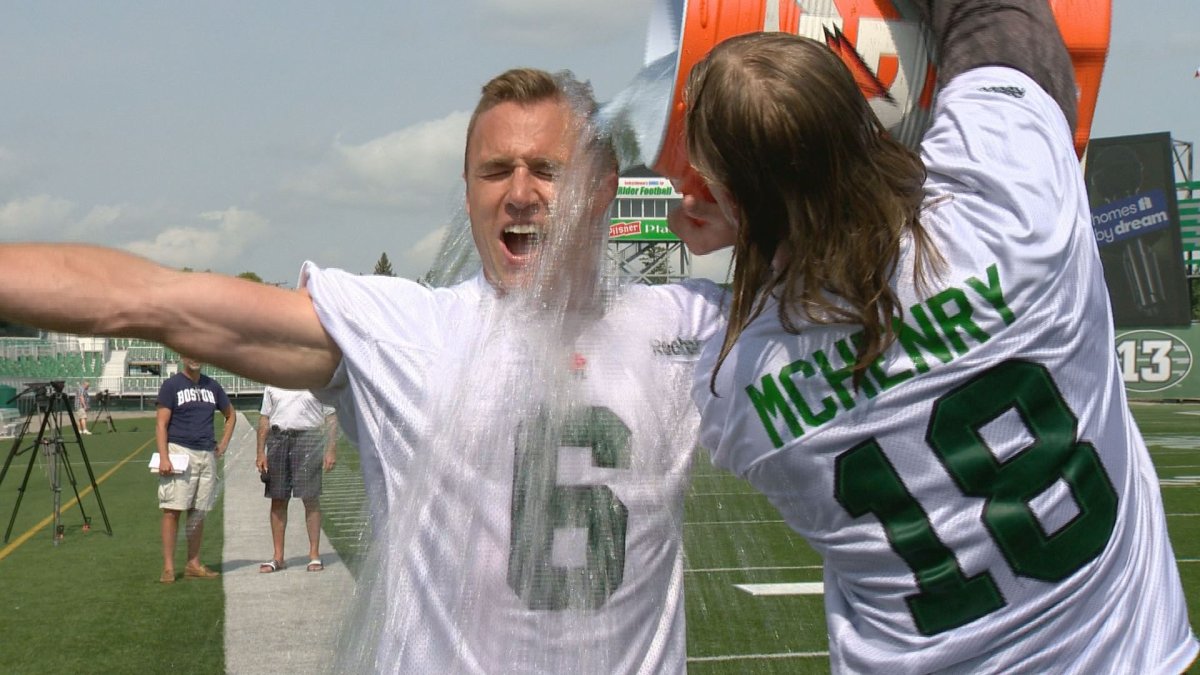 Saskatchewan Roughriders' Rob Bagg completed the ice bucket challenge on Friday.