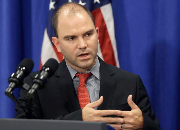 Deputy National Security Adviser for Strategic Communications and Speechwriting, Ben Rhodes, speaks during a news briefing in Edgartown, Mass., on the island of Martha's Vineyard, Wednesday, Aug. 13, 2014.