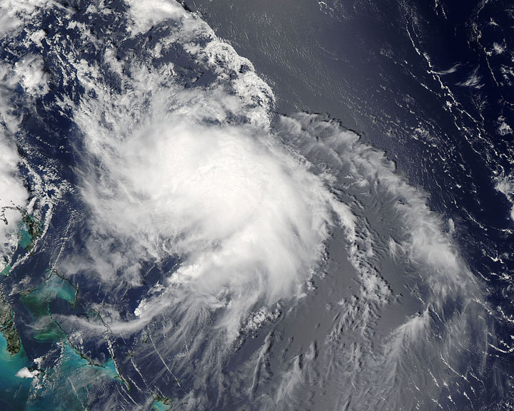 This visible image of Hurricane Bertha off the Bahamas on Aug. 5 was taken by the MODIS instrument aboard NASA's Aqua satellite.
