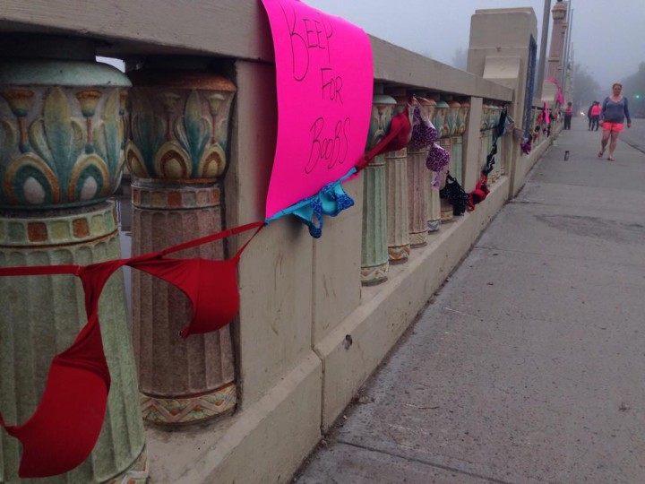 The Albert Street bridge is being decorated with some eye catching undergarments on Monday.
