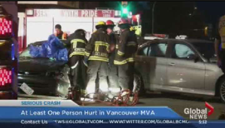 Firefighters used heavy equipment to get the driver out of their car following an accident in Vancouver on August 3, 2014.