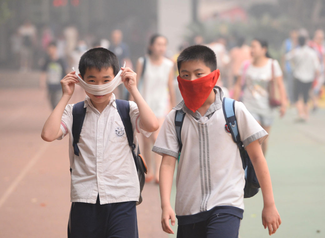 Air pollution across China has become a serious health hazard with many people, such as these school children in  Wuhan, Hubei province, donning face masks.
