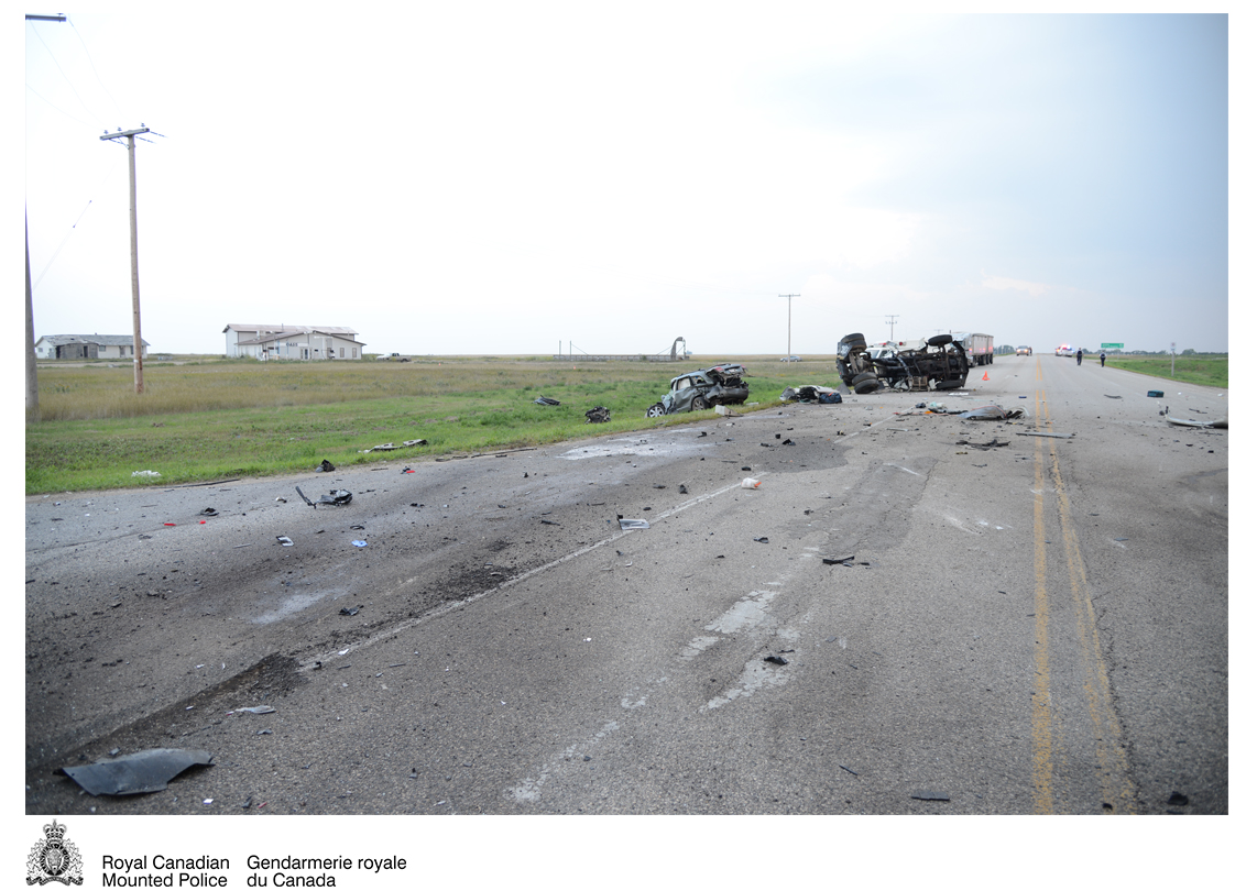 Two people killed after a three-vehicle crash at the intersection of Highways 6 and 13 near Pangman, Sask.