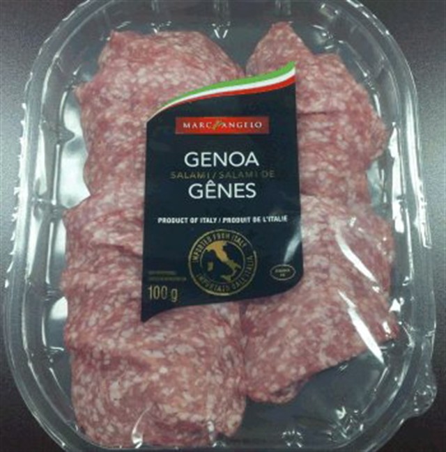 A package of Marc Angelo brand Genoa Salami, recalled due to Listeria monocytogenes, is pictured in a handout photo released on Aug. 6, 2014. T