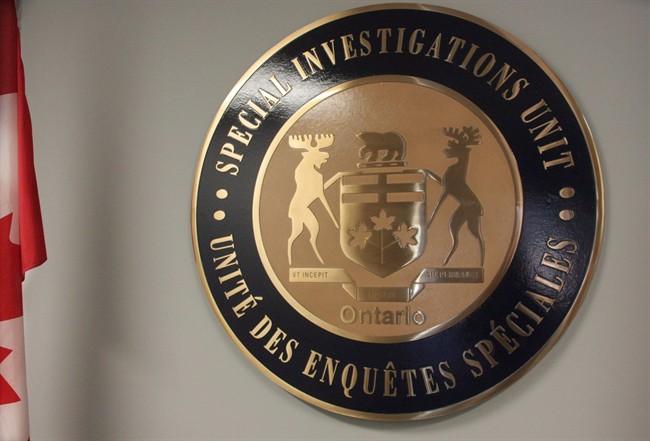The emblem of Ontario's Special Investigations Unit is seen in headquarters in Mississauga, Ont.