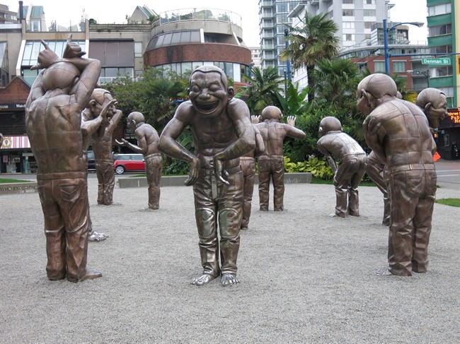 The sculptures "A-maze-ing Laughter" along English Bay in West End Vancouver are shown in this photo taken October, 9, 2013. THE CANADIAN PRESS/Bill Graveland.