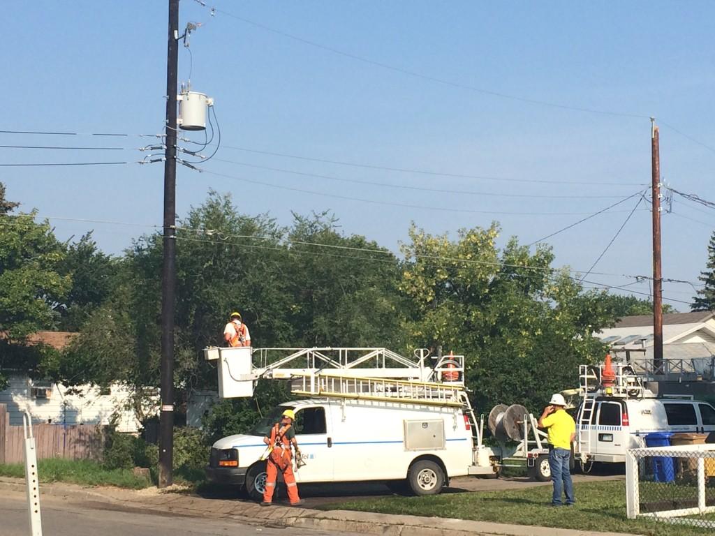 Clean up continues Tuesday morning after a semi truck pulled down several power line in North Central Regina Monday night.